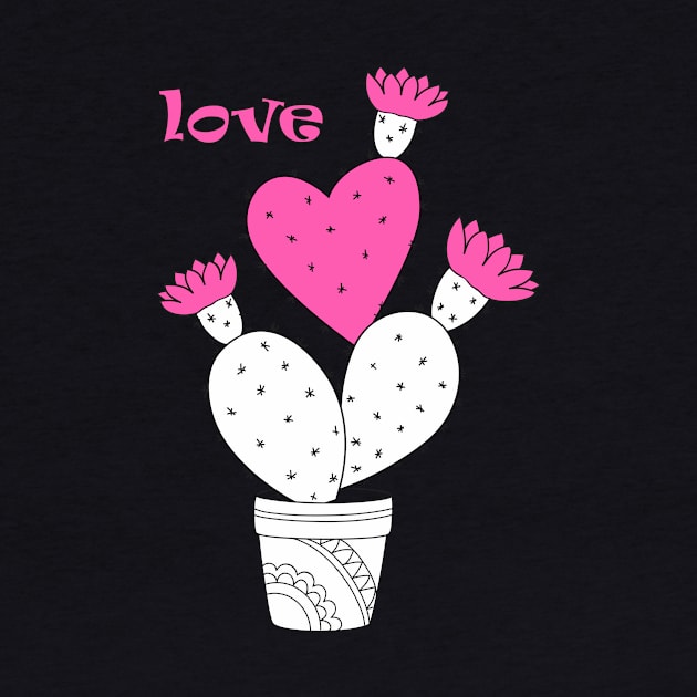 cartoon cactus with pink heart and love by Alina